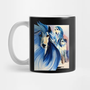 Afghan Hound Family. Watercolour in Blue. Mug